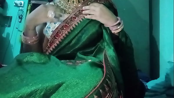 Indian Gay Bottom Crossdresser Gaurisissy pressing his boobs so hard with heavy jwellery in green Saree real xxx sex